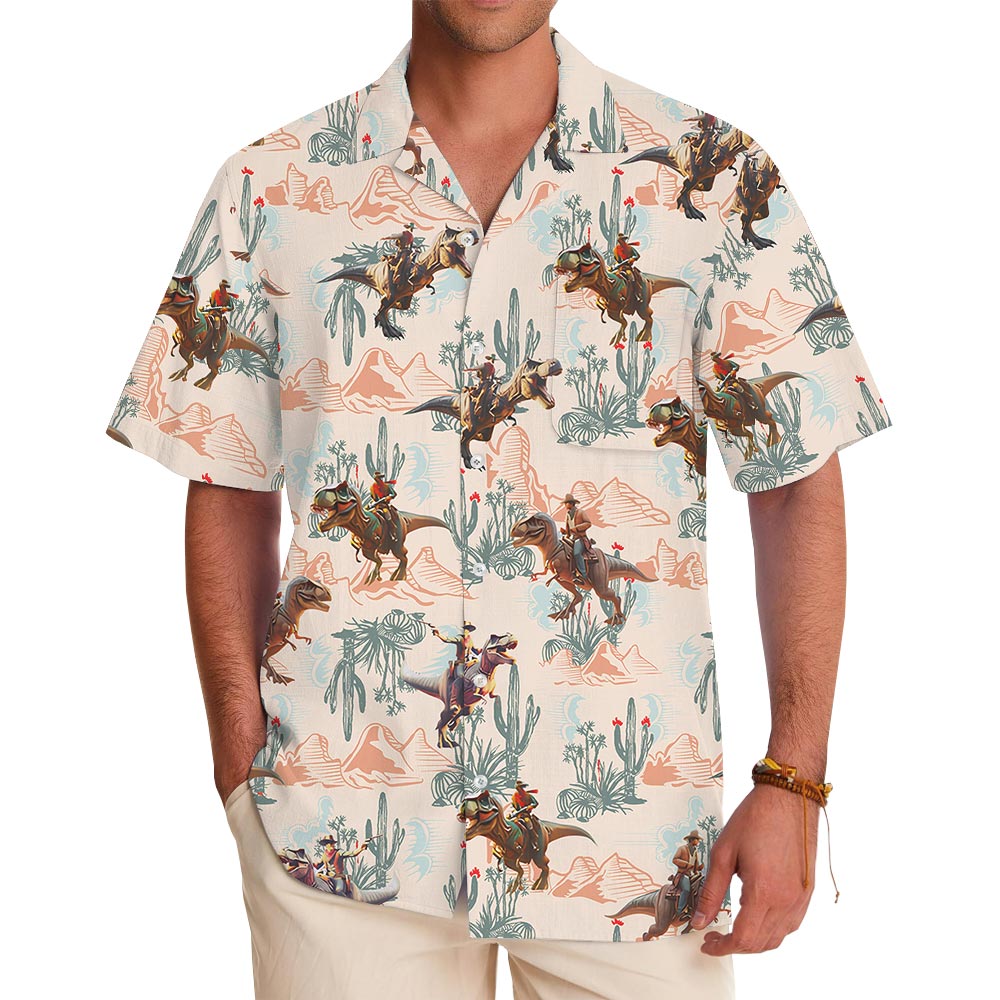 Funny Cowboy Dinosaur Hawaiian Shirt - variant image 1