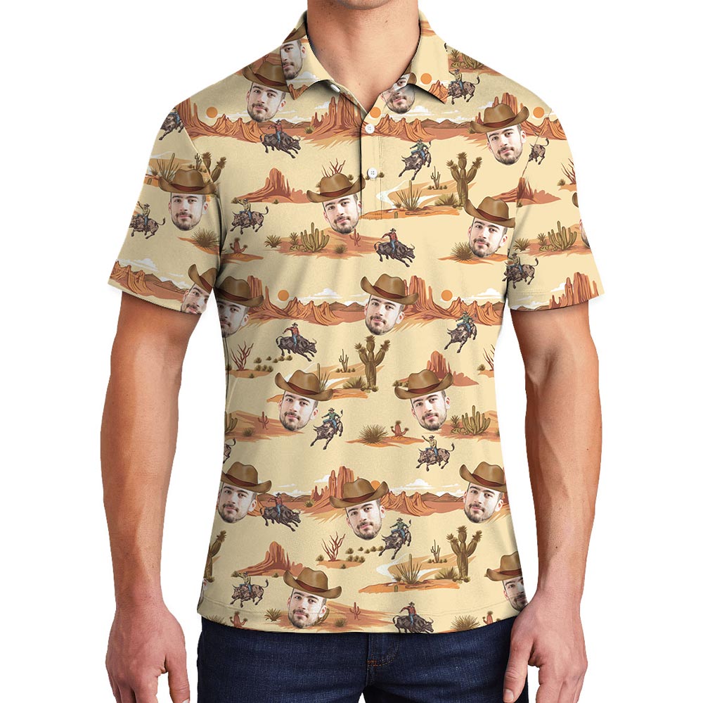 Personalized Cowboy Face Polo Collared Shirt - variant image 1