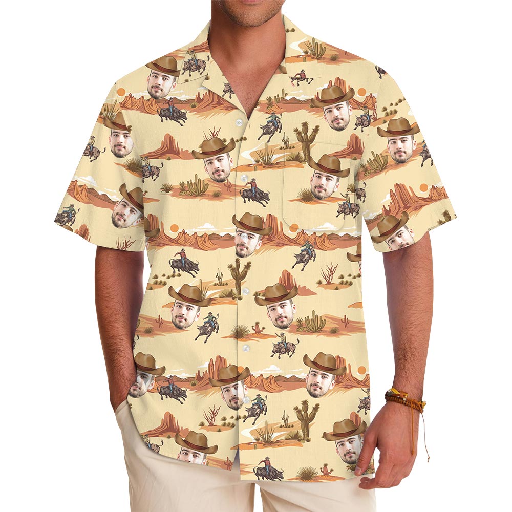 Funny Custom Face Cowboy Desert Hawaiian Shirt - variant image 1