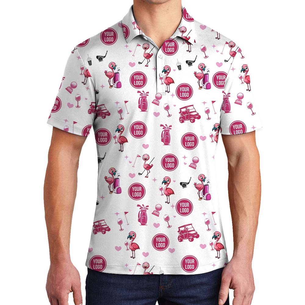 Custom Golf Team Collared Polo Shirt With Flamingo Print - variant image 1