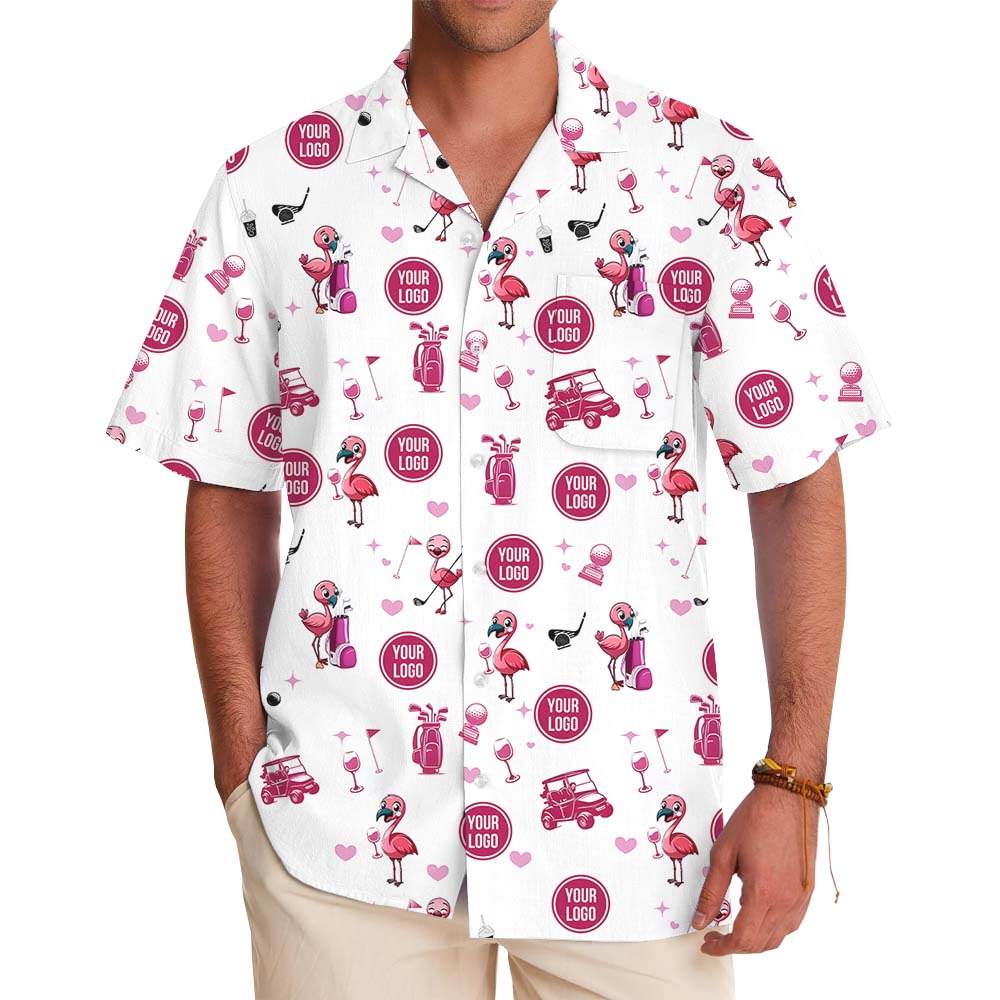 Pink Flamingo Golf Swing Custom Logo Hawaiian Shirt - variant image 1