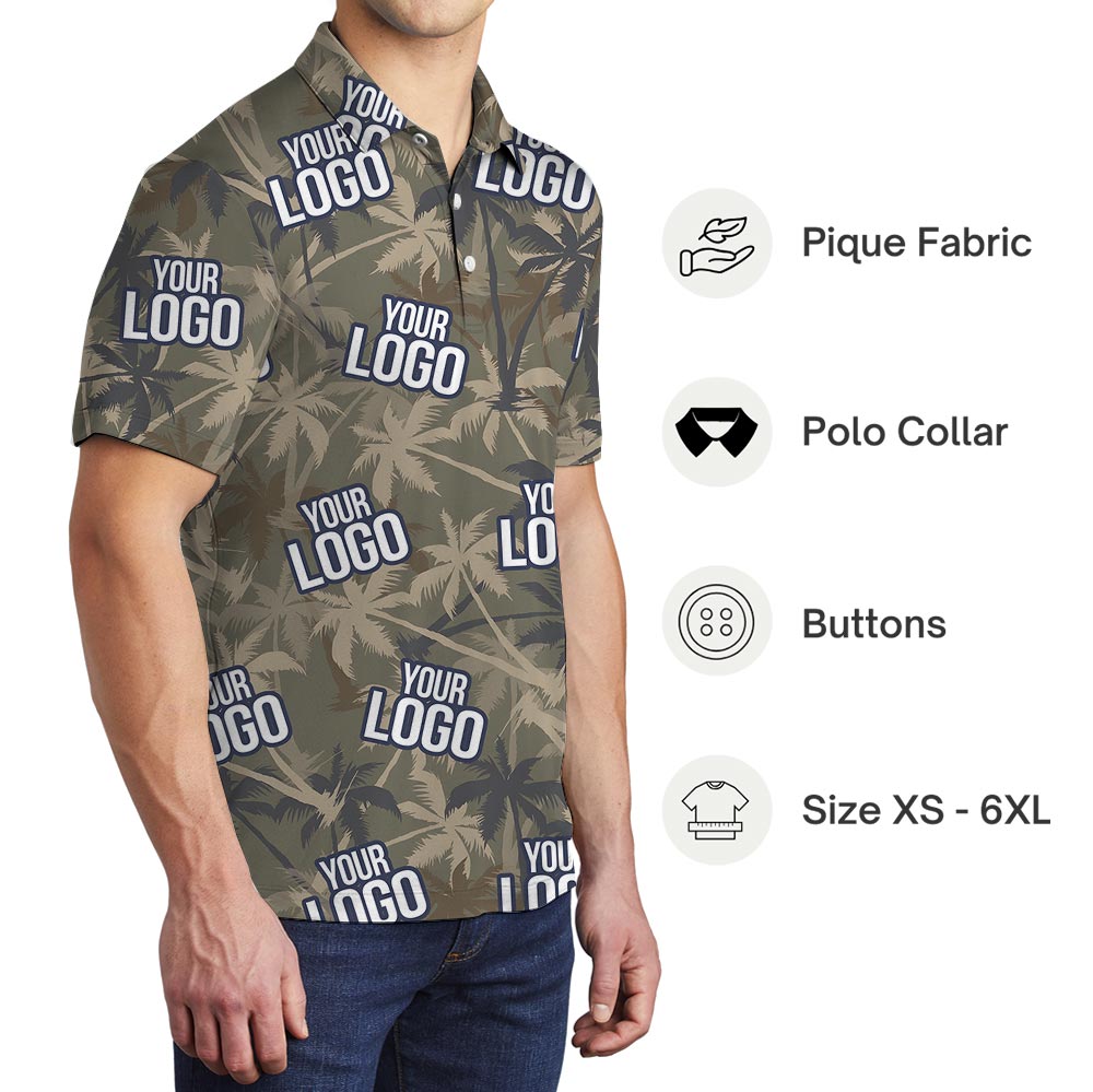 Custom Logo Tropical Palms Camouflage Polo Shirt