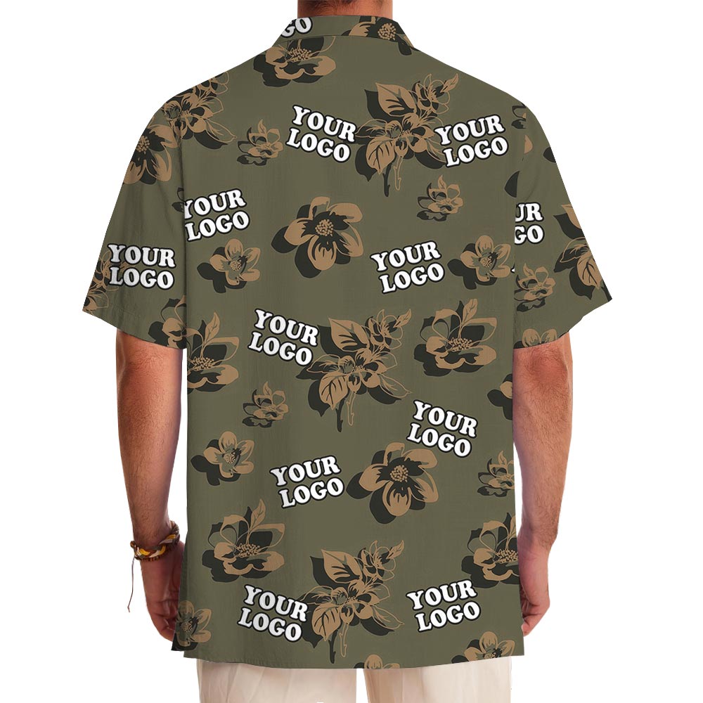 Custom Logo Floral Camo Hawaiian Button Up Shirt