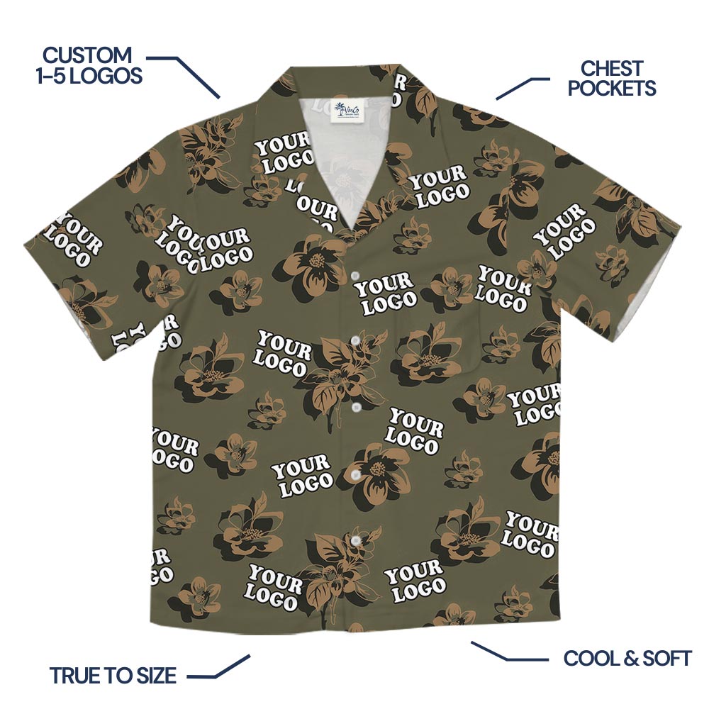 Custom Logo Floral Camo Hawaiian Button Up Shirt