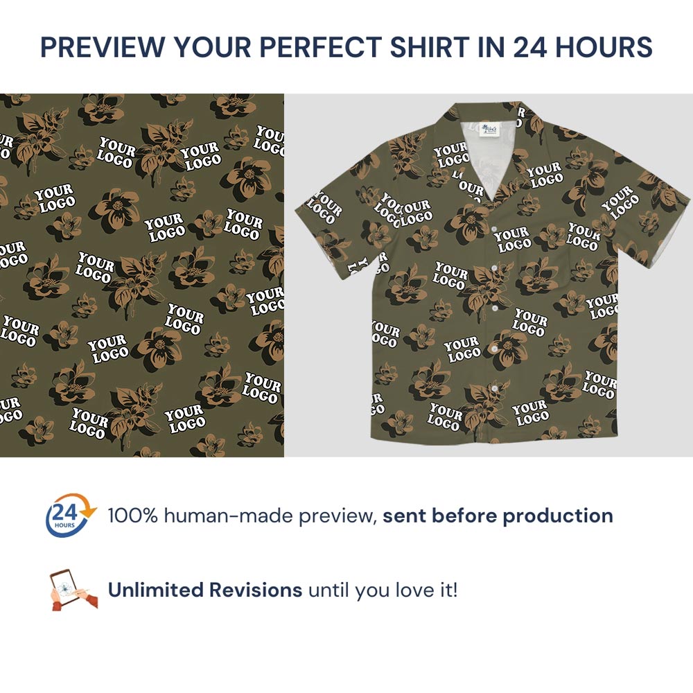 Custom Logo Floral Camo Hawaiian Button Up Shirt