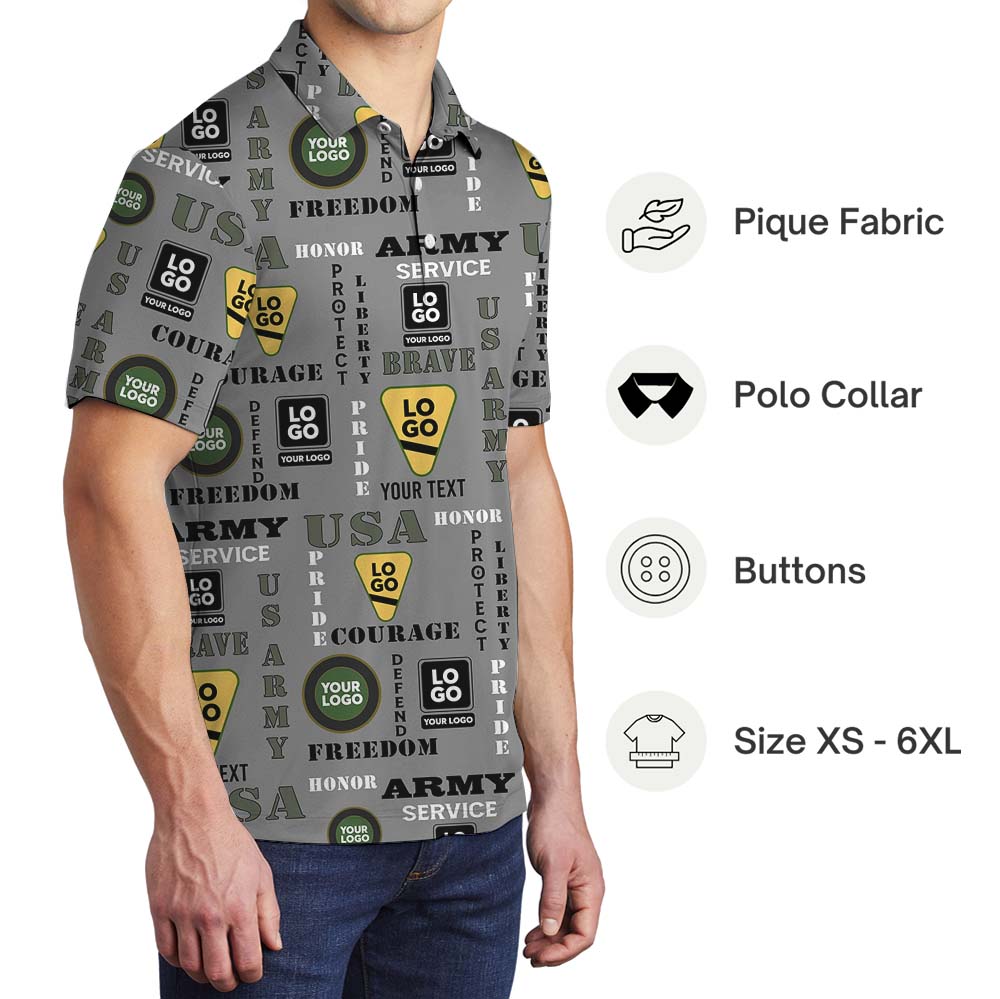 Custom Logo US Army Military Collared Polo Shirt