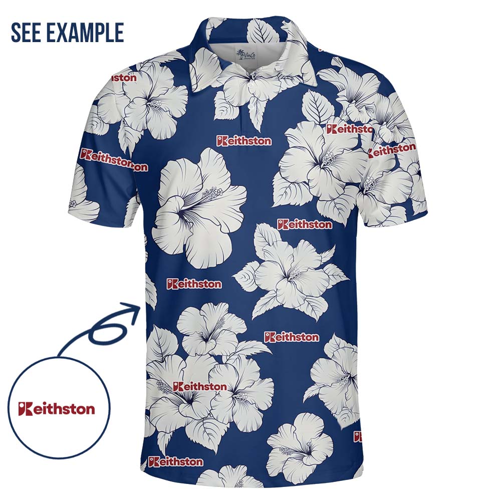 Vintage Floral Blue Collared Polo Shirt With Logo