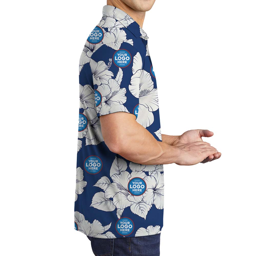 Vintage Floral Blue Collared Polo Shirt With Logo