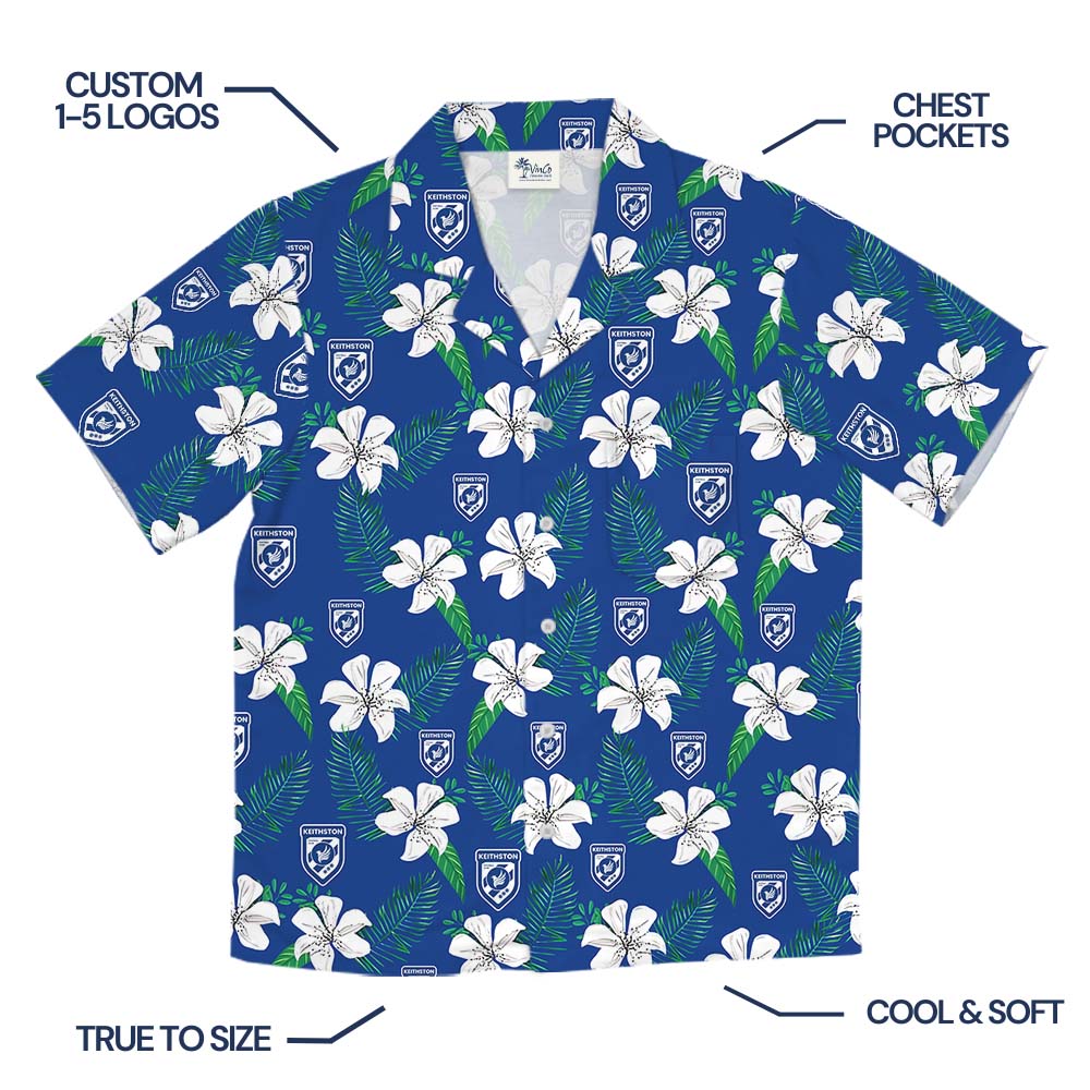 Custom Company Logo Floral Blue Hawaiian Shirt