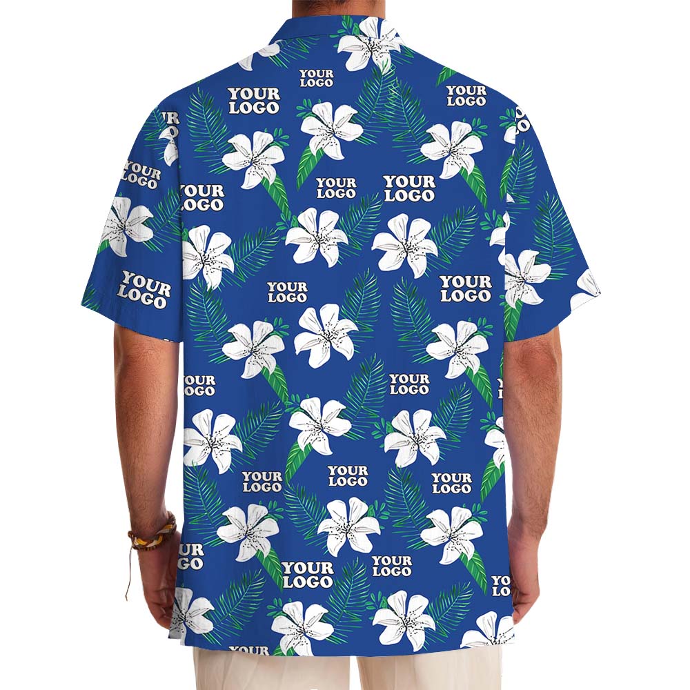 Custom Company Logo Floral Blue Hawaiian Shirt