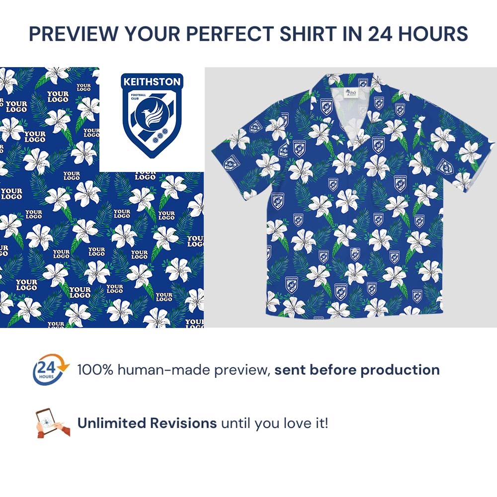 Custom Company Logo Floral Blue Hawaiian Shirt