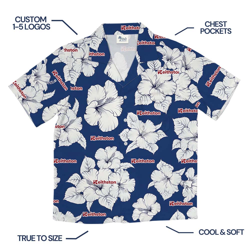 Big Flower Blue Hawaiian Shirt With Custom Logo