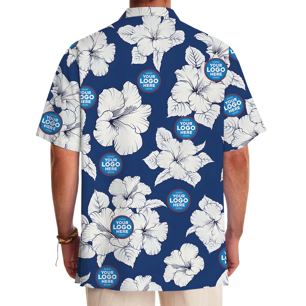 Big Flower Blue Hawaiian Shirt With Custom Logo