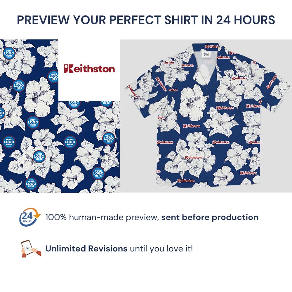 Big Flower Blue Hawaiian Shirt With Custom Logo