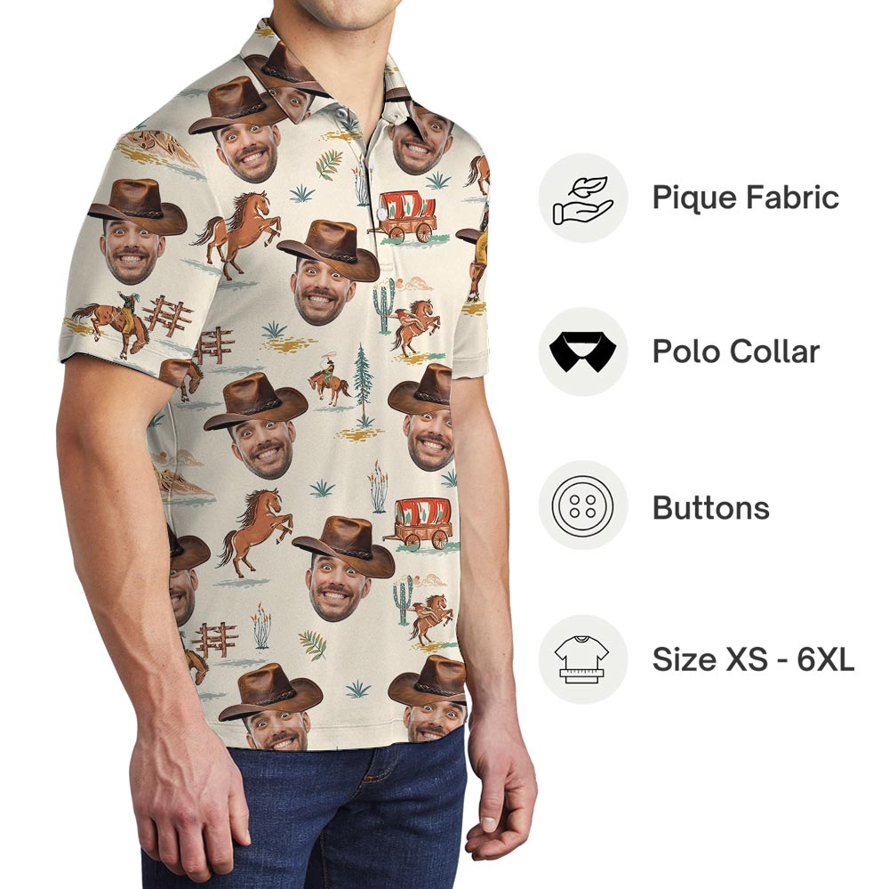 Funny Custom Cowboy Face Polo Shirt For Men Women
