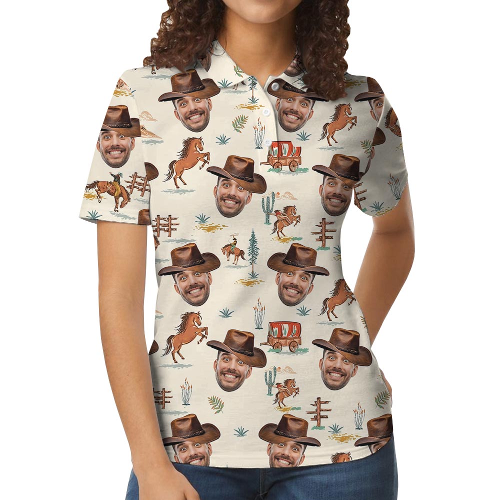 Funny Custom Cowboy Face Polo Shirt For Men Women