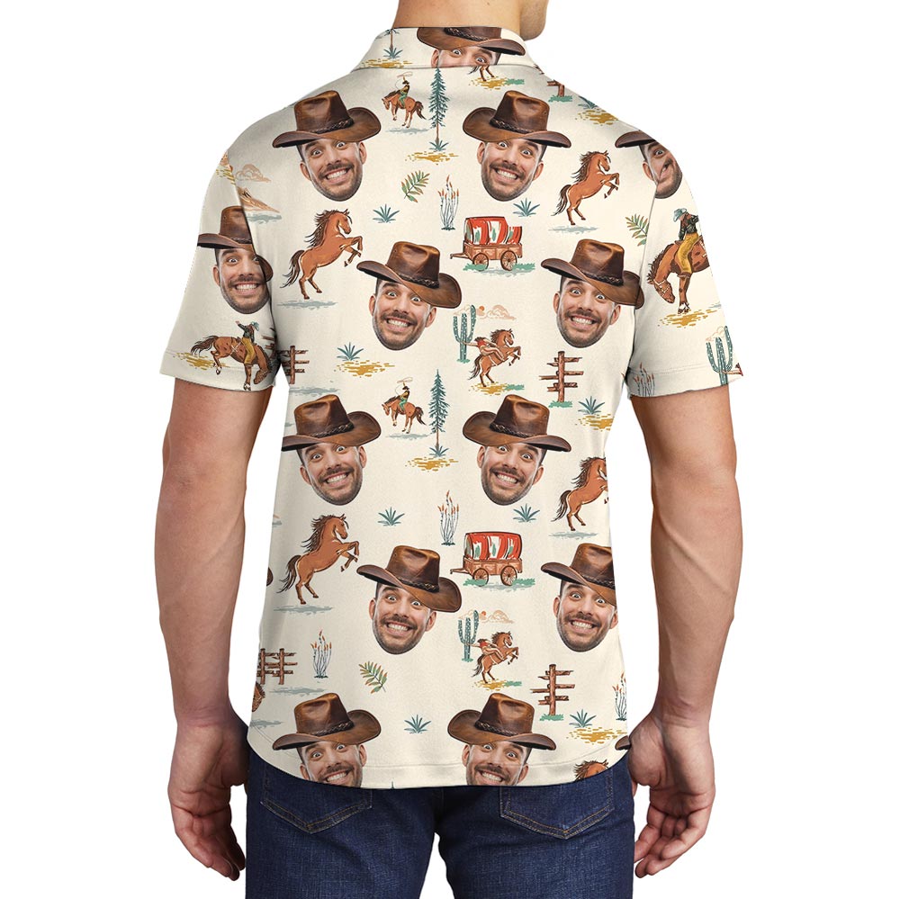 Funny Custom Cowboy Face Polo Shirt For Men Women