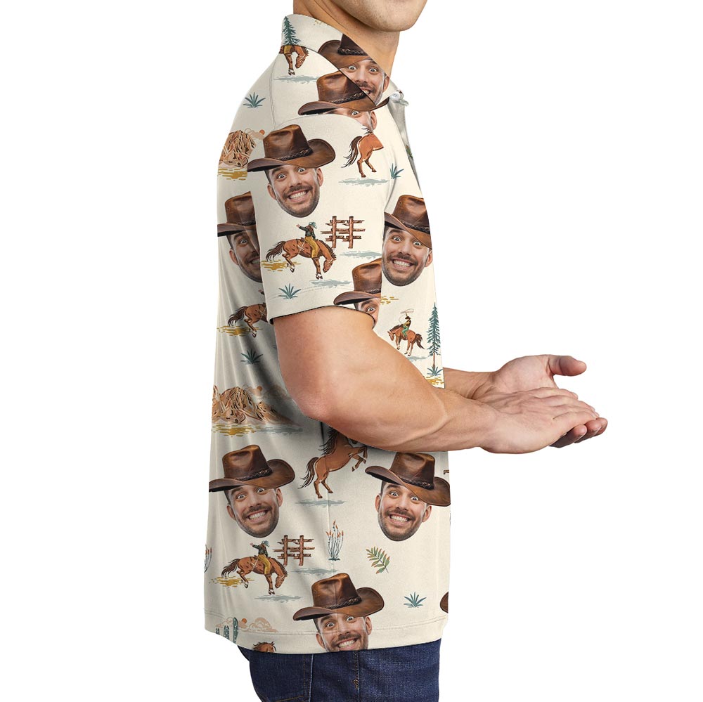 Funny Custom Cowboy Face Polo Shirt For Men Women