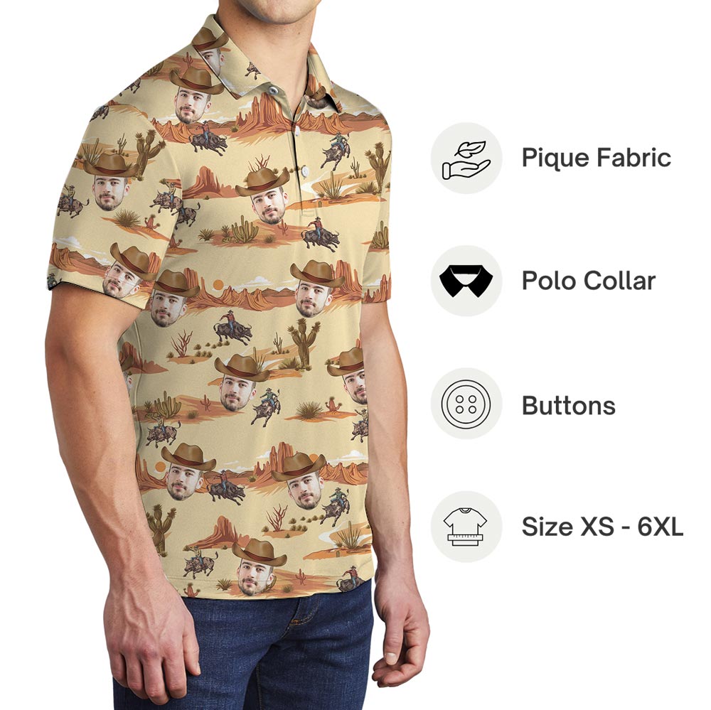 Personalized Cowboy Face Polo Collared Shirt