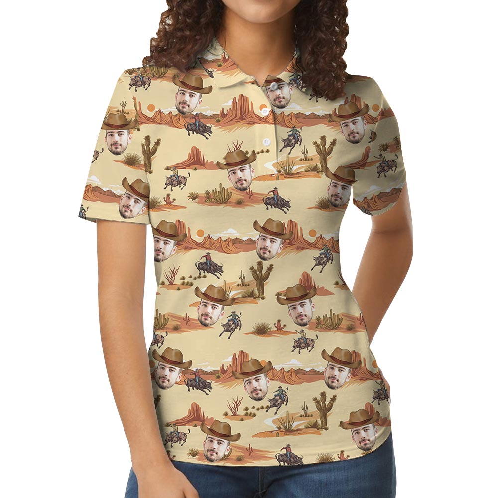 Personalized Cowboy Face Polo Collared Shirt