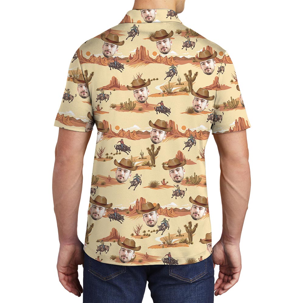 Personalized Cowboy Face Polo Collared Shirt