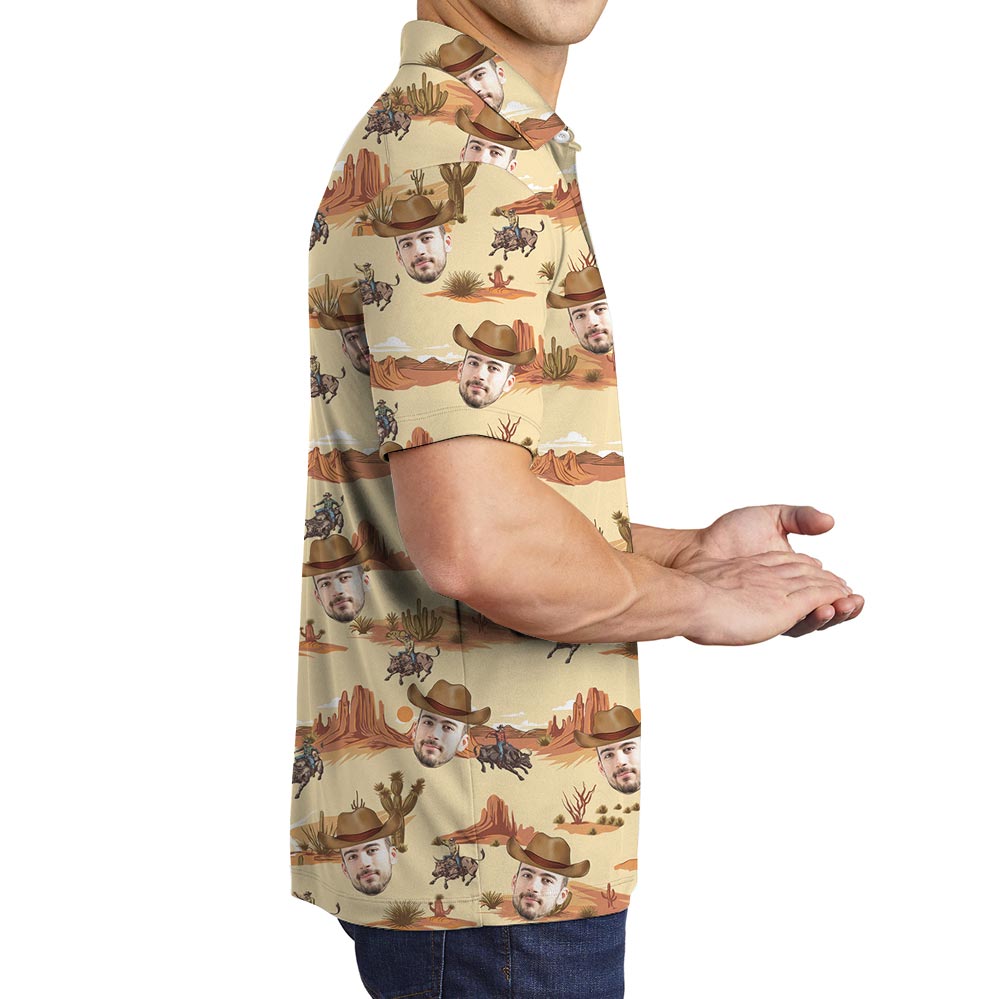 Personalized Cowboy Face Polo Collared Shirt