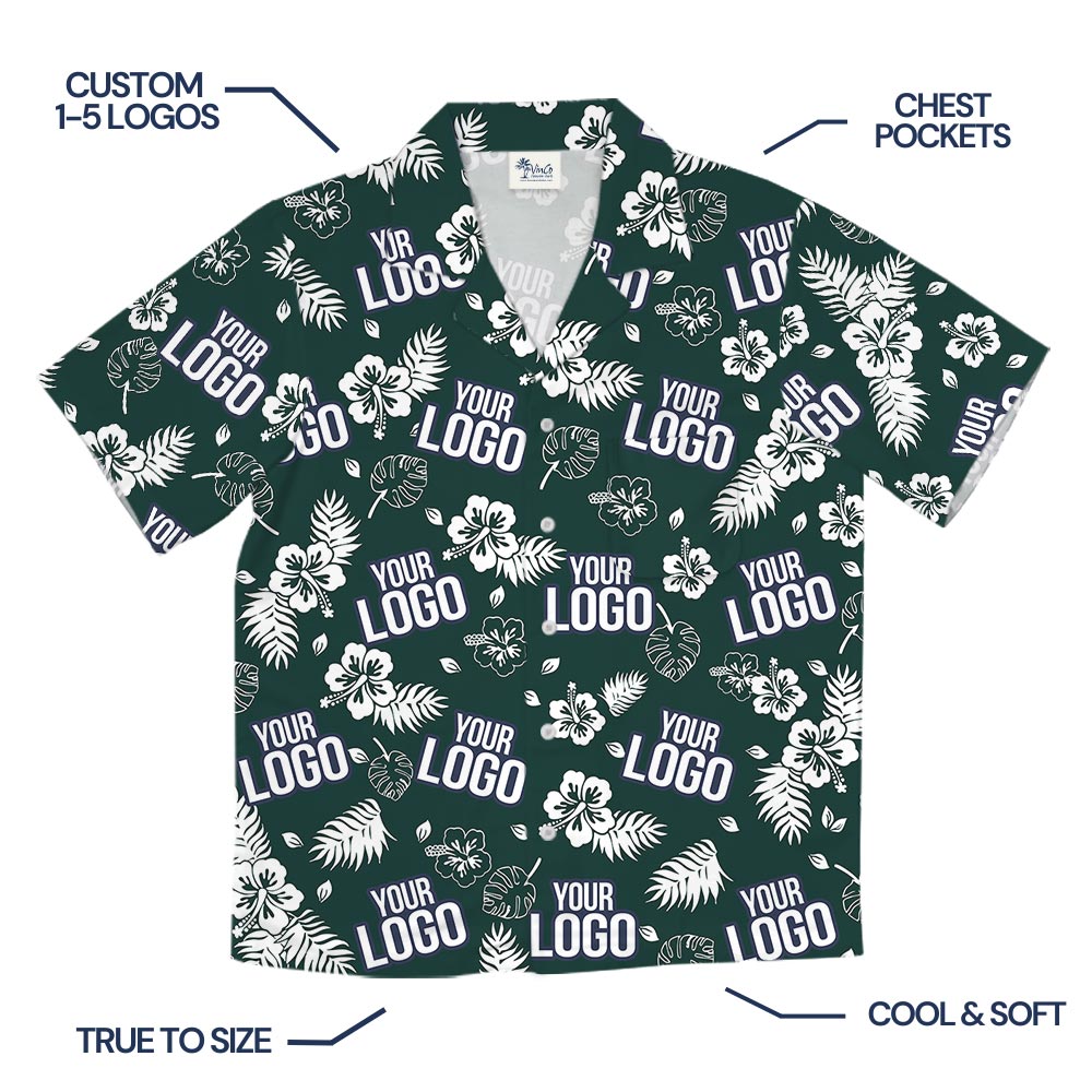 Green Custom Logo Tropical Shirt With Pockets