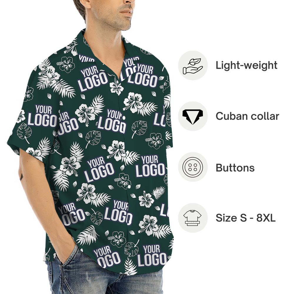 Green Custom Logo Tropical Shirt With Pockets