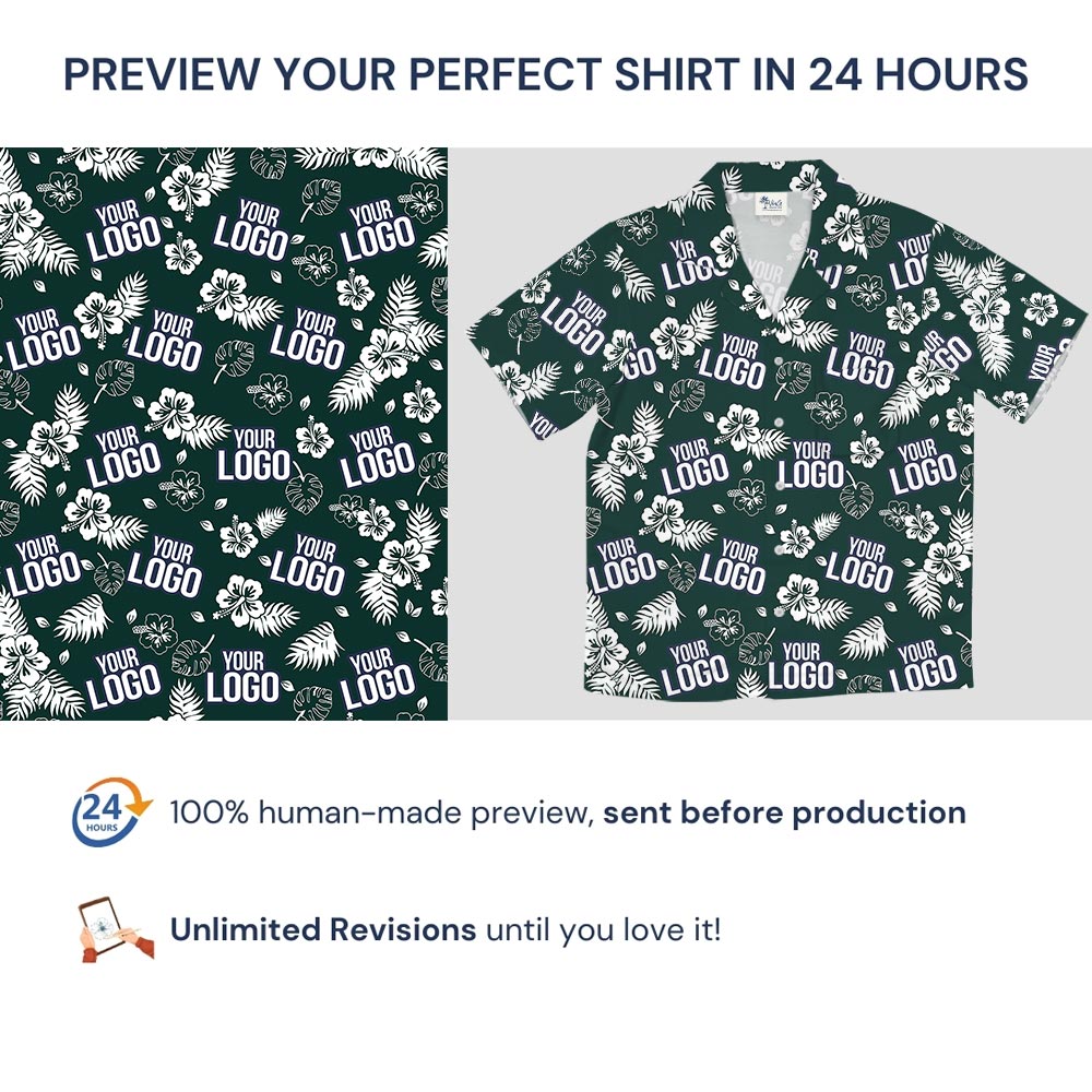 Green Custom Logo Tropical Shirt With Pockets
