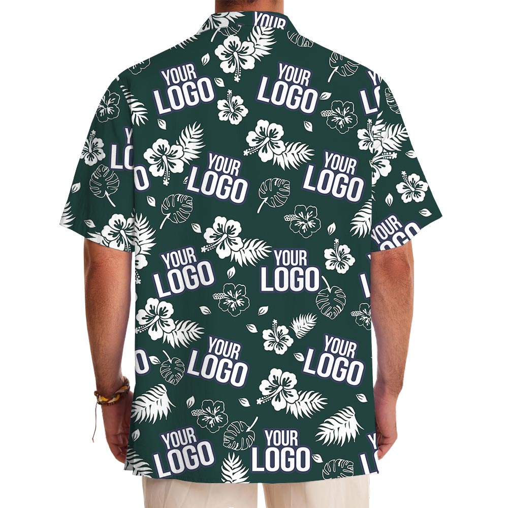 Green Custom Logo Tropical Shirt With Pockets