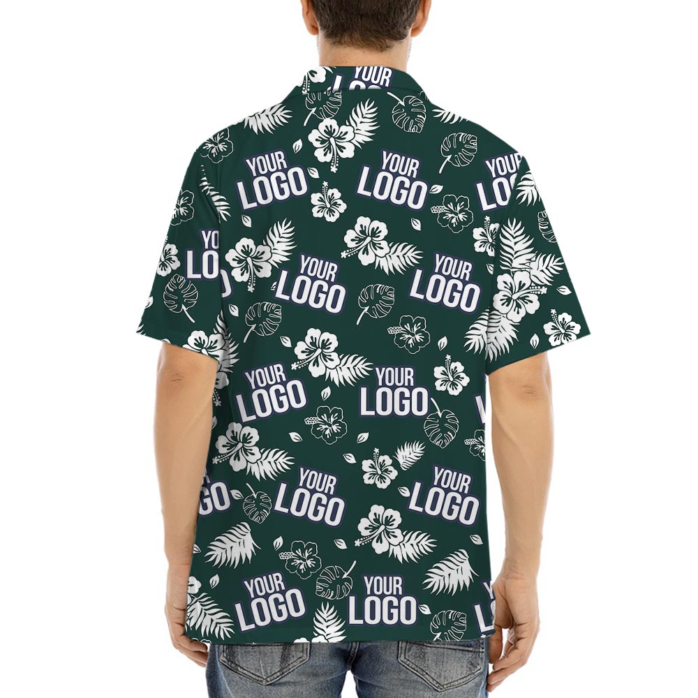 Green Custom Logo Tropical Shirt With Pockets