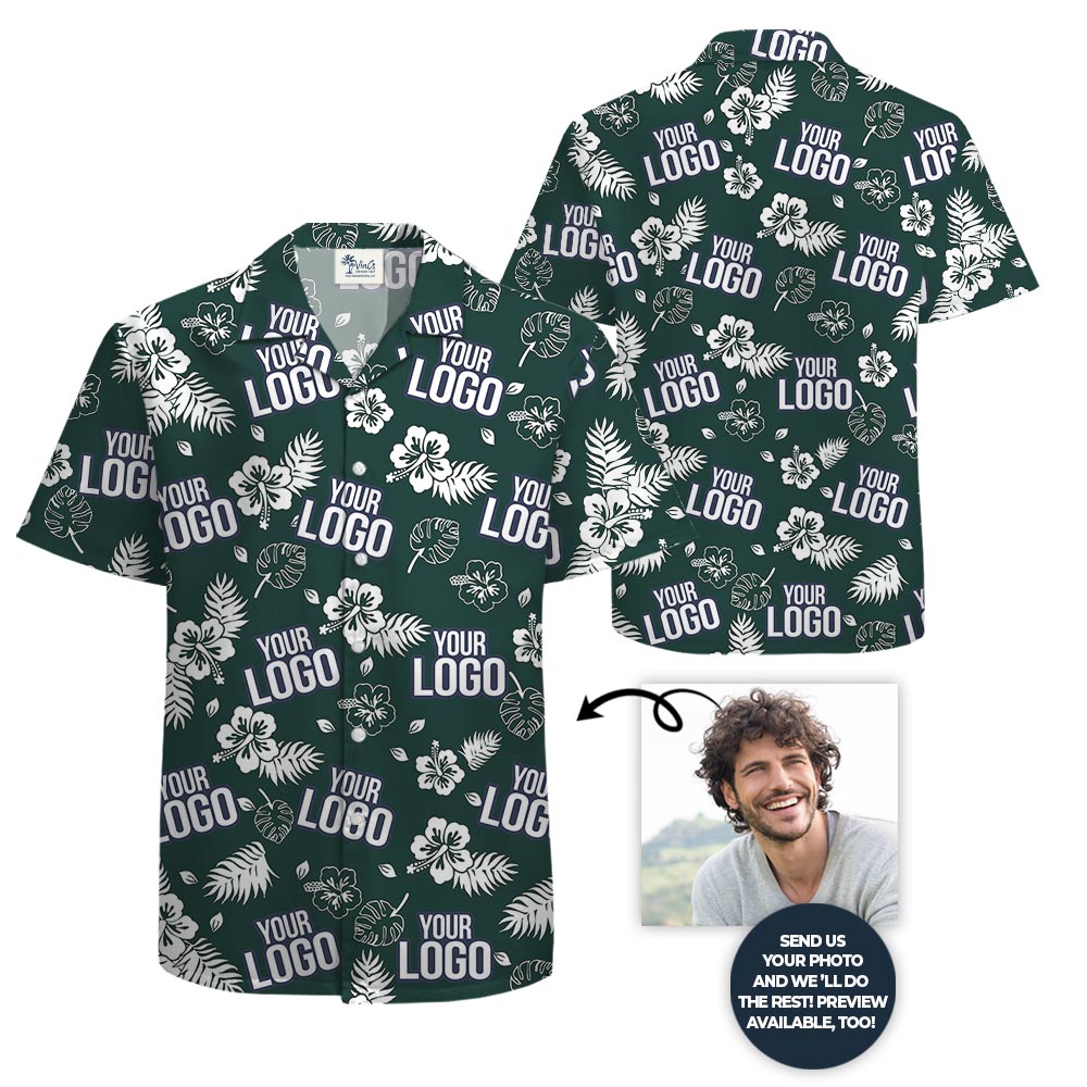 Green Custom Logo Tropical Shirt With Pockets