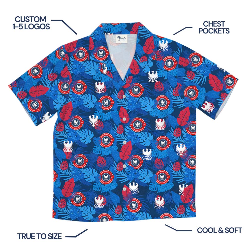 Red And Blue Oasis Aloha Hawaiian Shirt With Custom Logo