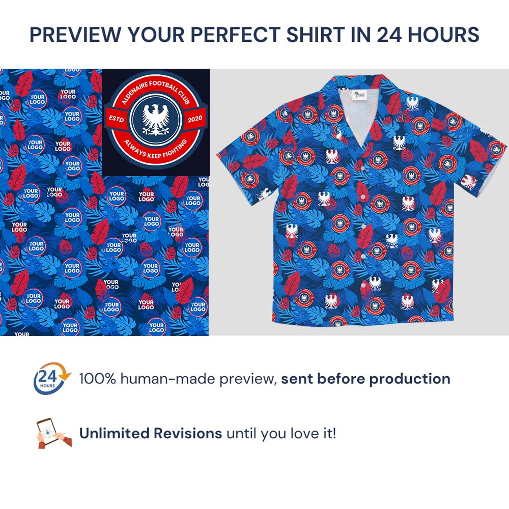 Red And Blue Oasis Aloha Hawaiian Shirt With Custom Logo