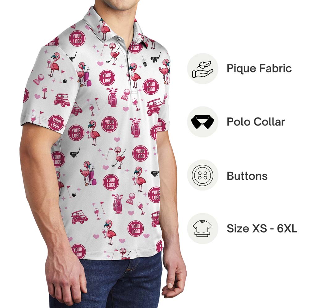 Custom Golf Team Collared Polo Shirt With Flamingo Print