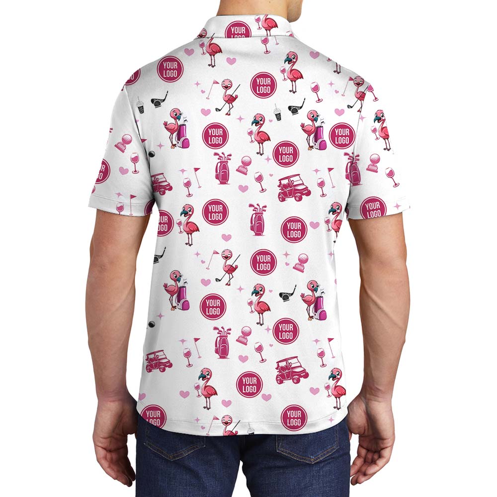 Custom Golf Team Collared Polo Shirt With Flamingo Print
