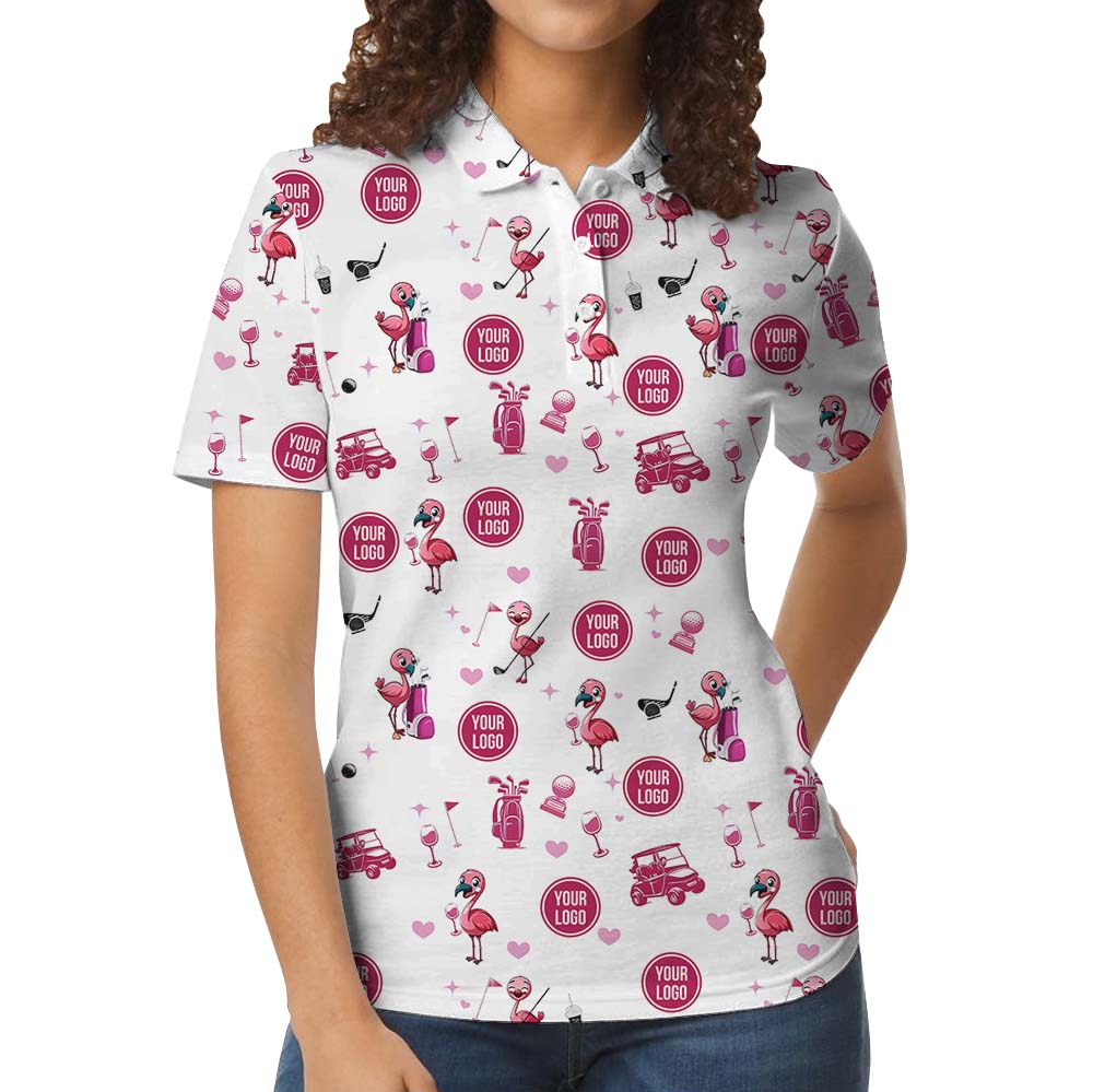 Custom Golf Team Collared Polo Shirt With Flamingo Print