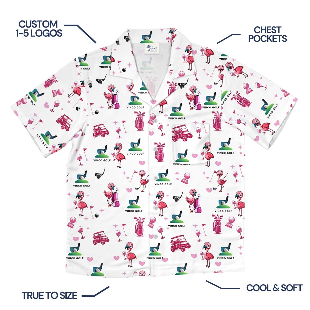 Pink Flamingo Golf Swing Custom Logo Hawaiian Shirt