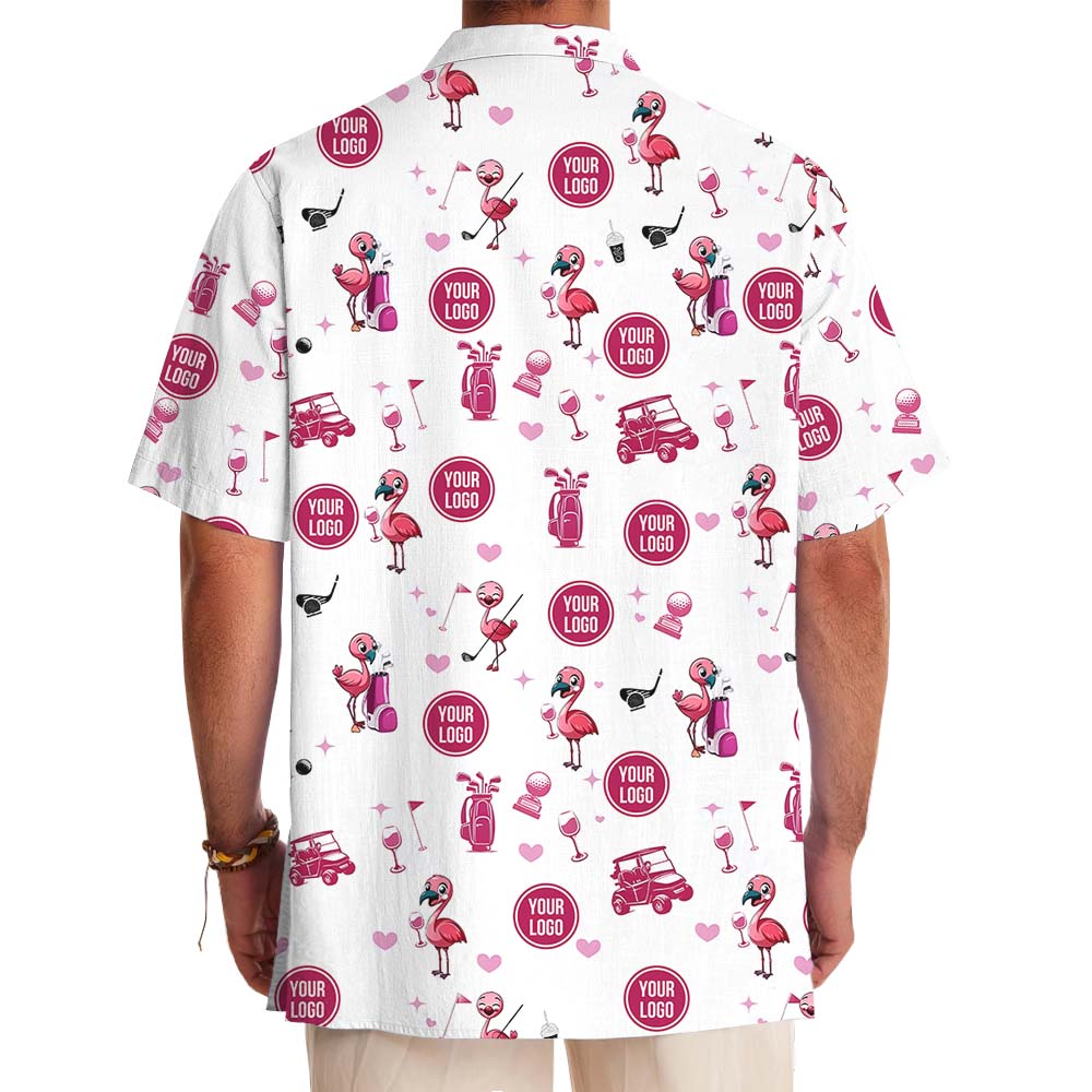 Pink Flamingo Golf Swing Custom Logo Hawaiian Shirt