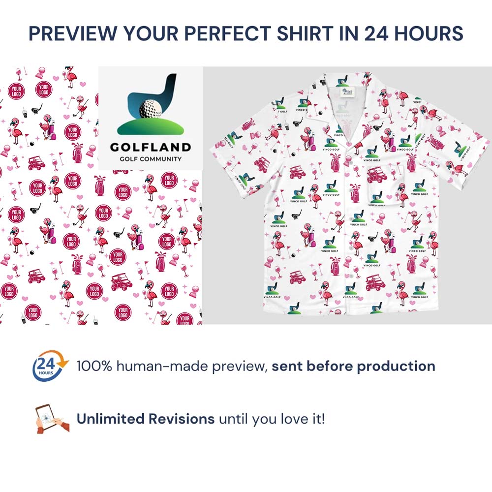 Pink Flamingo Golf Swing Custom Logo Hawaiian Shirt