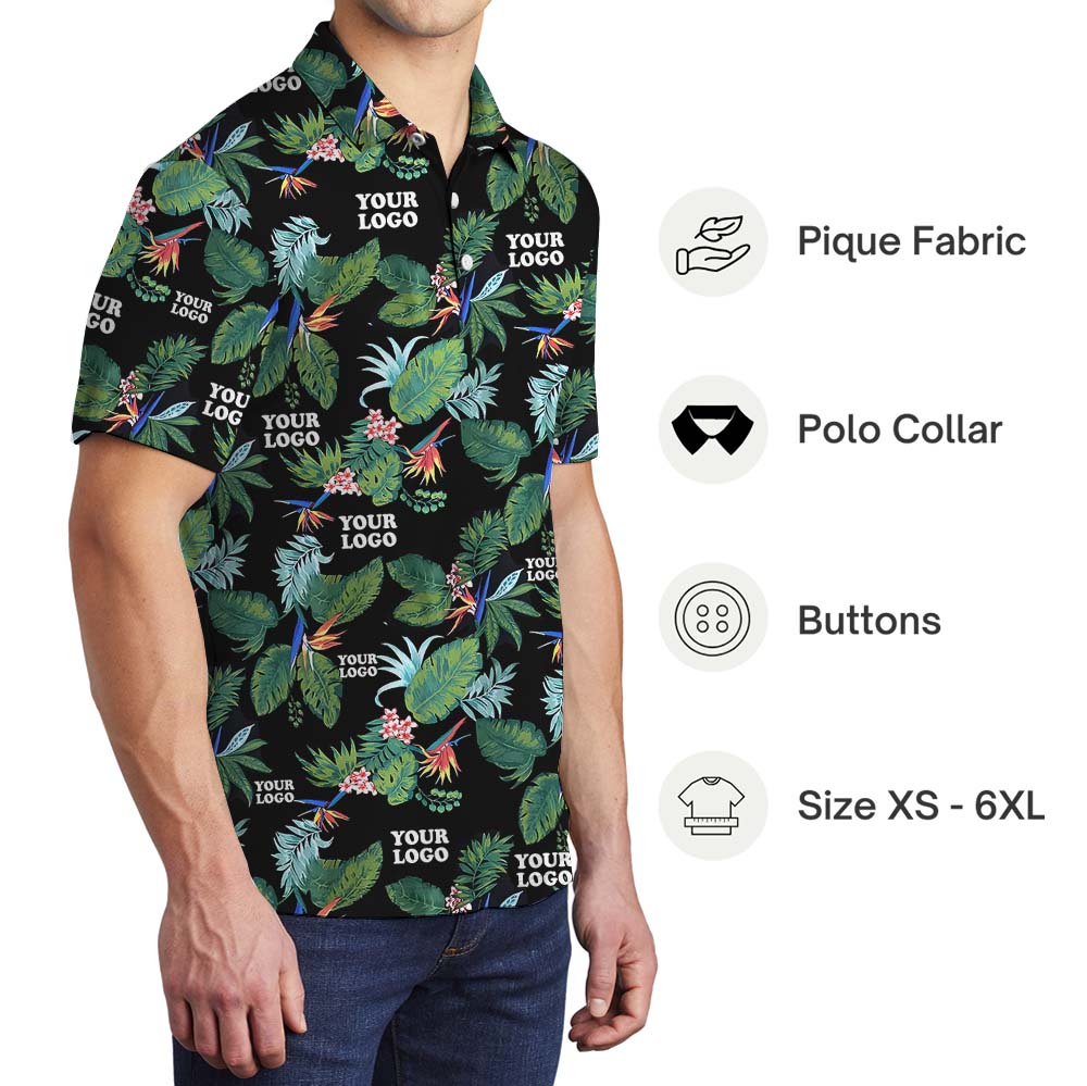 Emerald Oasis Black Collared Polo Shirt With Custom Logo