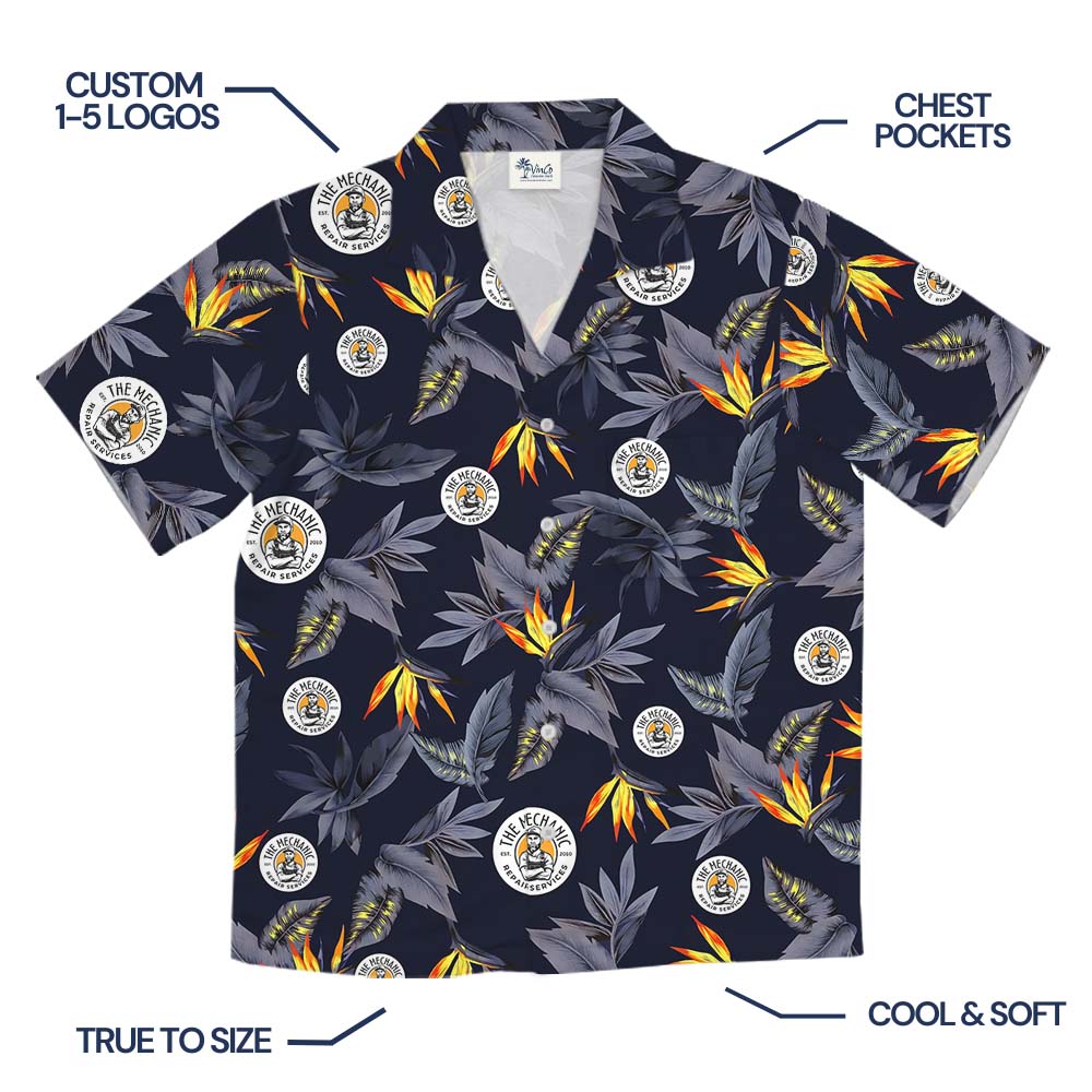 Midnight Bloom Black Hawaiian Shirt With Multiple Logo