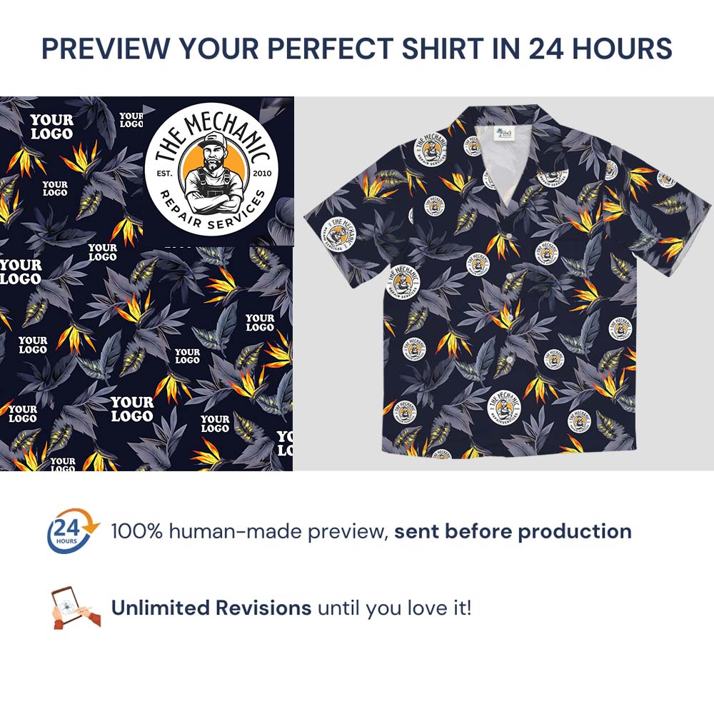 Midnight Bloom Black Hawaiian Shirt With Multiple Logo