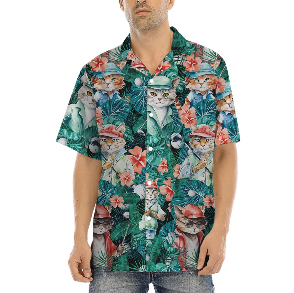 Funny Cat Golf Hawaiian Button Shirt - variant image 1
