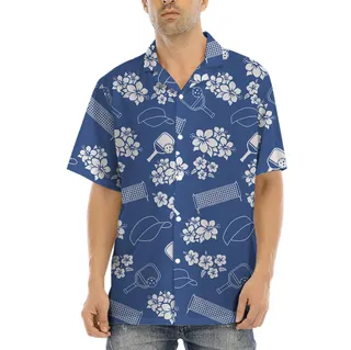 Blue Floral Pickleball Hawaiian Shirt With Pocket