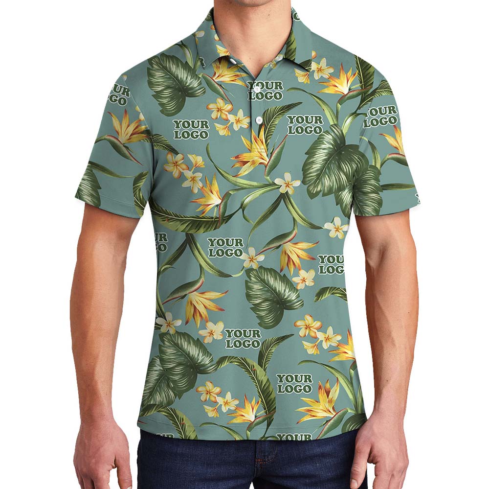 Green Tropical Company Collared Polo Shirt With Custom Logo - variant image 1