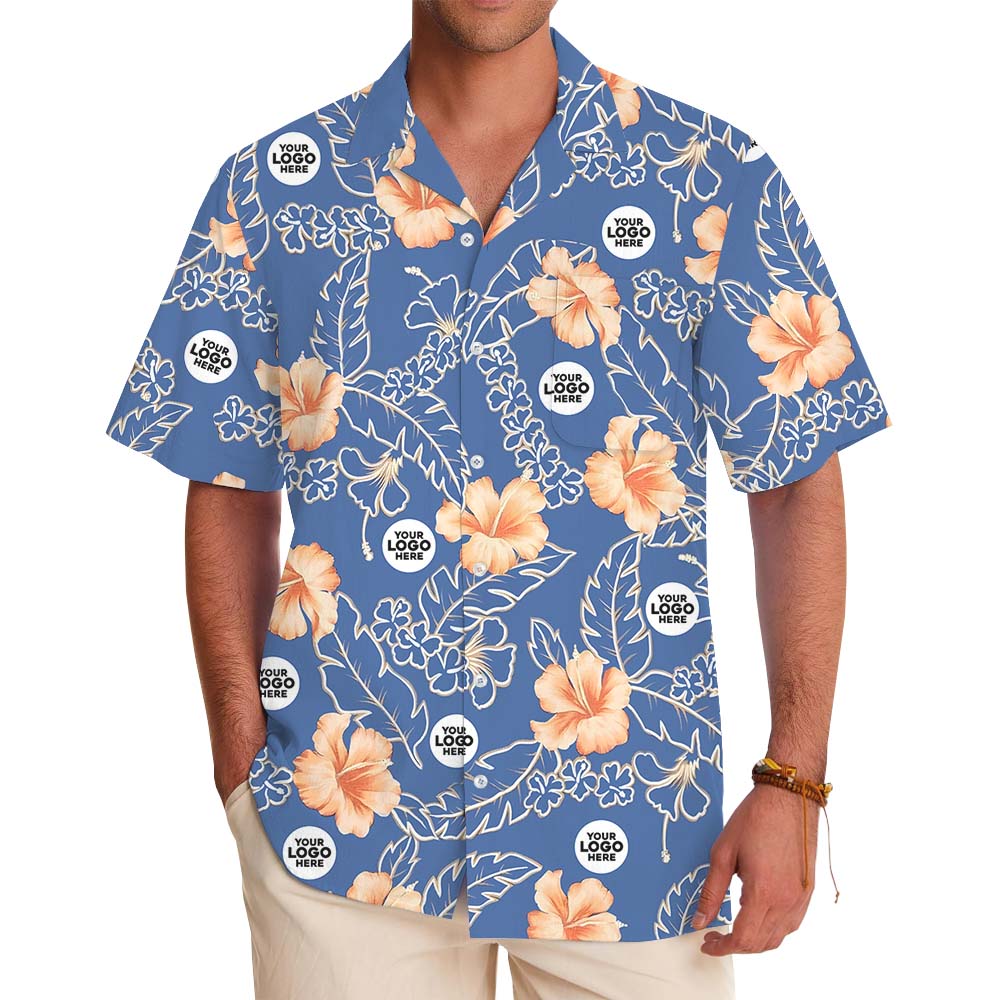 Custom 1-5 Different Logos Blue Hawaiian Shirt - variant image 1