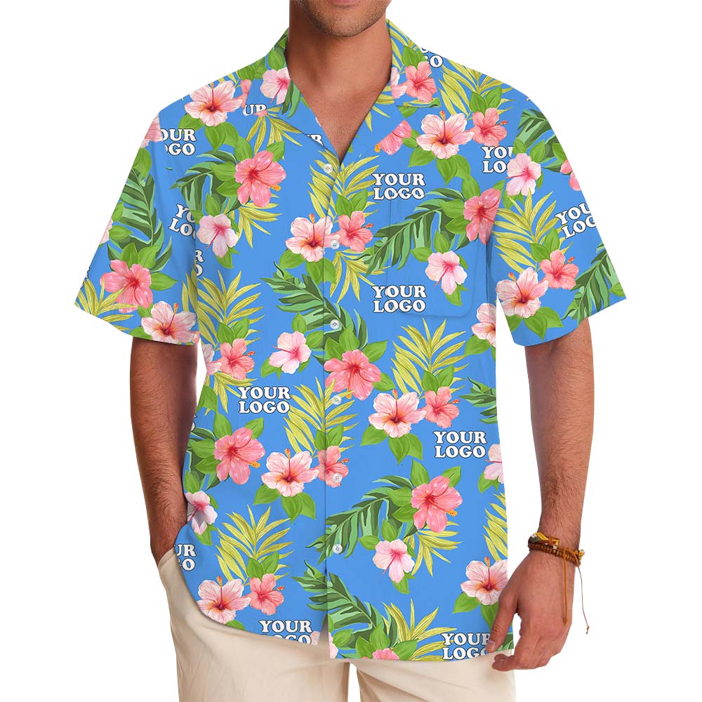 Soft Floral Hawaiian Shirt Blue With Custom Logo - variant image 1