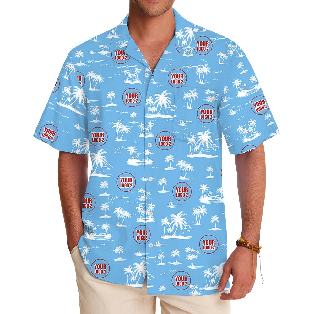 Customized Logo Beach Blue Button Up Shirt - variant image 1