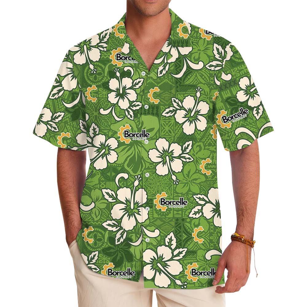 White And Green Hibiscus Hawaiian Shirt With Logo - variant image 1